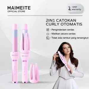 MAIMEITE 2in1 Catokan Curly Otomatis Catokan Keriting Rambut Otomatis Lon Negatif Catokan Rambut Curly Rambut Panas Cepat Pengingat