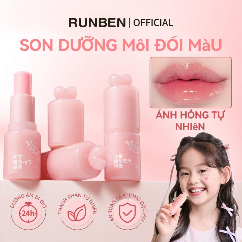 Son Dưỡng Môi Thay Đổi Màu RUNBEN Dành Cho Trẻ Em 3+ Thay Đổi Màu Theo pH Môi Môi Mềm Và Bóng Nhẹ 4g