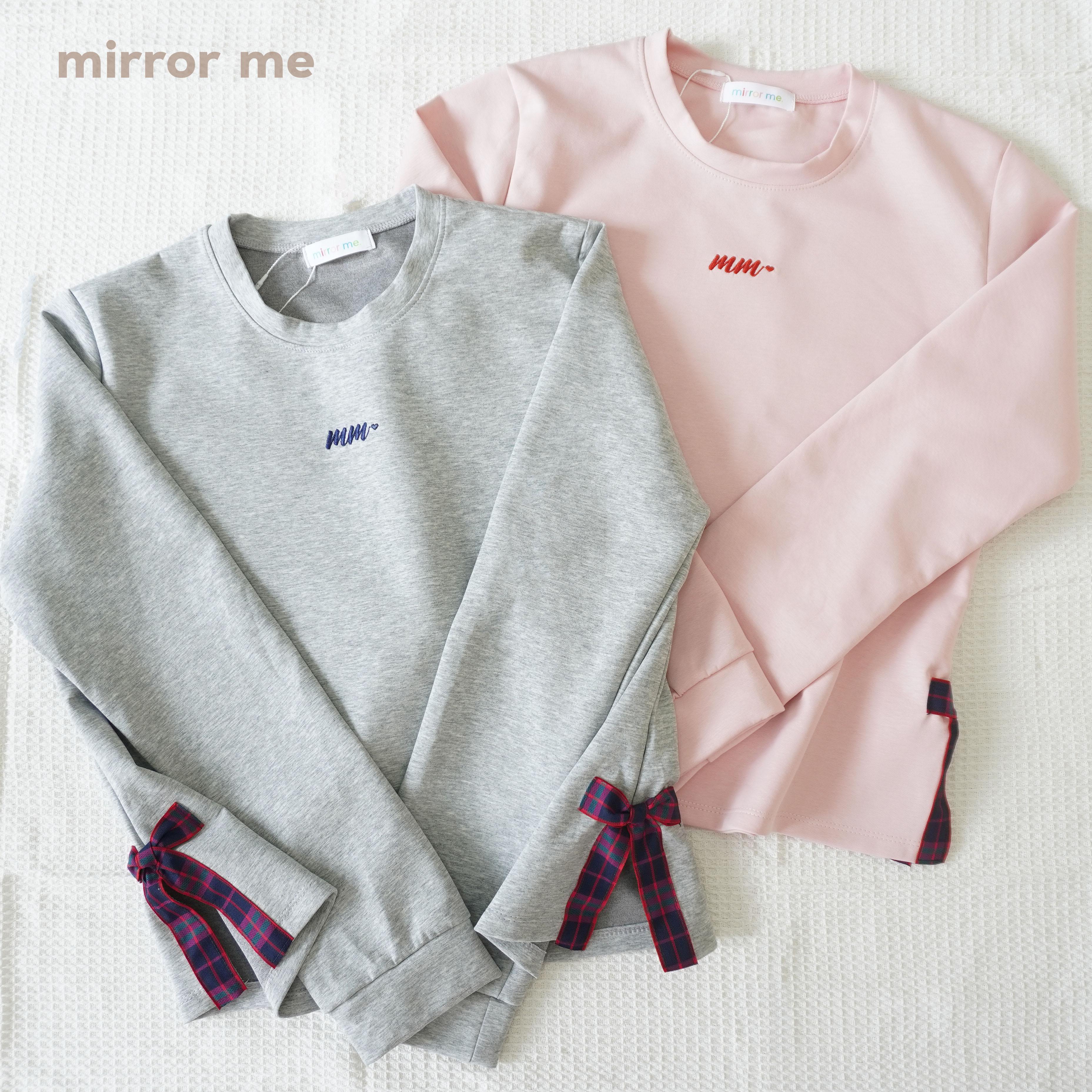 Mirrorme เสื้อแขนยาวแต่งโบว์ลายสก็อต ปักกลางอก ทรงสวย สีน่ารักมาก