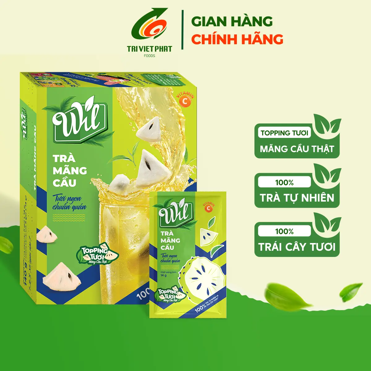 Trà mãng cầu Wil có topping mãng cầu tươi hộp 140g