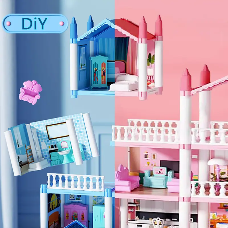 *COD*Rumah Boneka Anak Perempuan Kastil Mimpi Kastil Simulasi DIY Villa Permainan Keluarga Permainan Anak-anak Rumah Mainan Anak Perempuan Hadiah Ulang Tahun 1