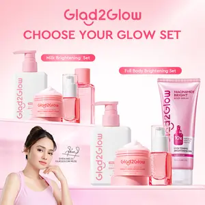 [New] Glad2Glow Glowing bundle 4in1 -Niacinamide/Milk Cleanser+Body Serum/Brightening Toner+Moisturizer+Serum+Extract Hitam Mencerahkan Wajah Mencerahkan Melembabkan Kulit skincare | skincare memutihkan dan glowing murah bpom