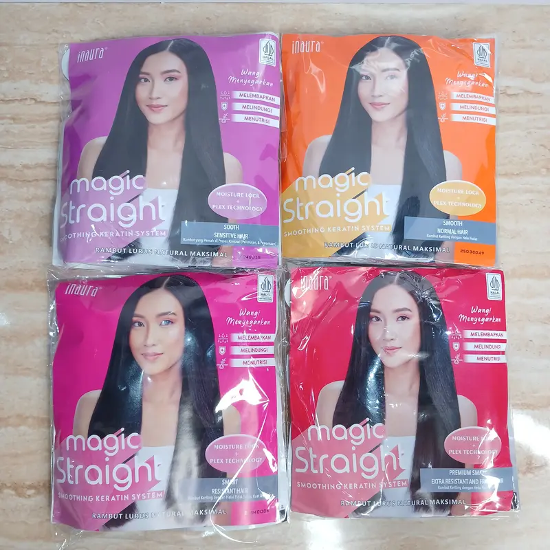 Inaura Magic Straight Smoothing Keratin System (Sekali Pakai) 2X130 gr Obat Pelurus Rambut Untuk Penggunaan Professional WAJIB CATOK & BACA CARA PEMAKAIAN 1
