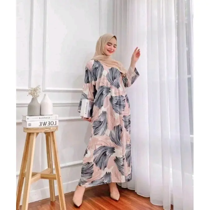 COD DASTER GAMIS RAYON LENGAN PANJANG JUMBO LD 120 Dress Muslim Bunga Ibu 7