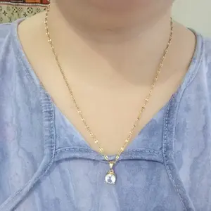 Kalung Titanium Wanita Pecah Kopi Plus Liontin Permata Perak Lapis Emas Putih Anti Karat Tidak Luntur Mamala Jewellery