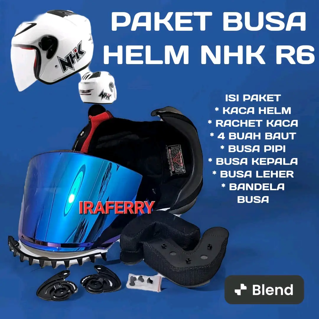 Busa Helm NHK R6 dengan Kancing Plastik dan Besi + Kaca Flat Visor Three Maestro - Motorcycle