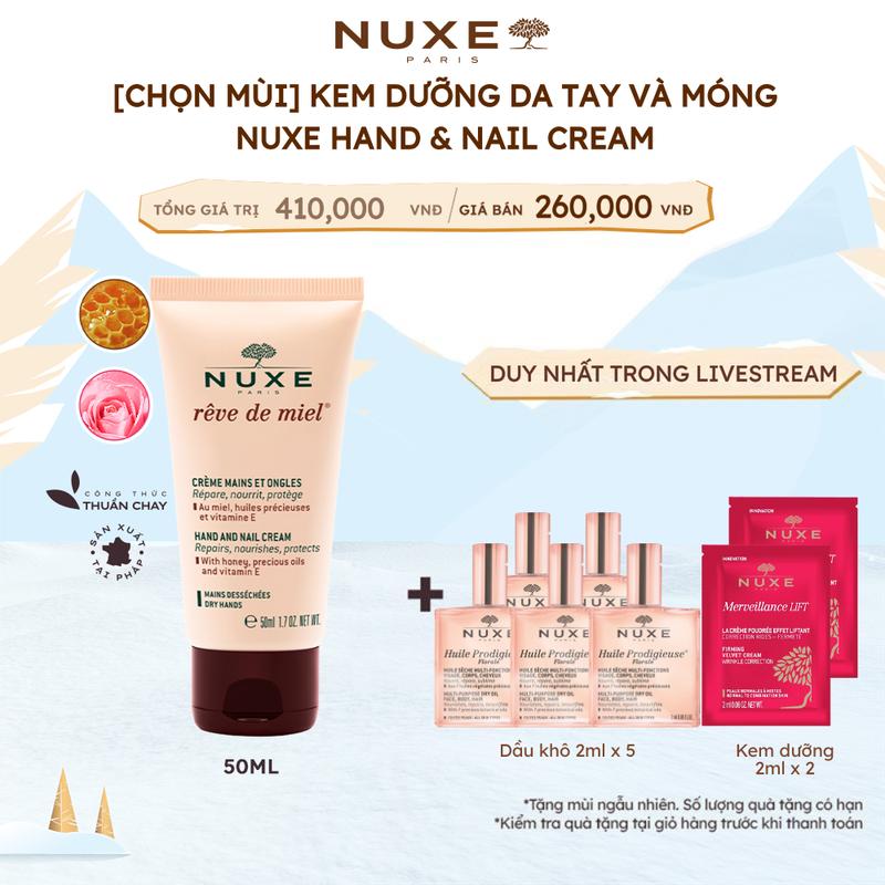 NUXE x KOL Kem dưỡng da tay mềm mịn Nuxe Hand And Nail Cream 50ml Mật ong Hoa Hồng