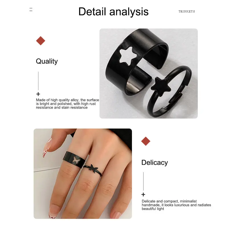 [Yybooklu]COD European American Versatile Hip-hop Ring Set Star Moon Punk Geometric Simple Ring 6