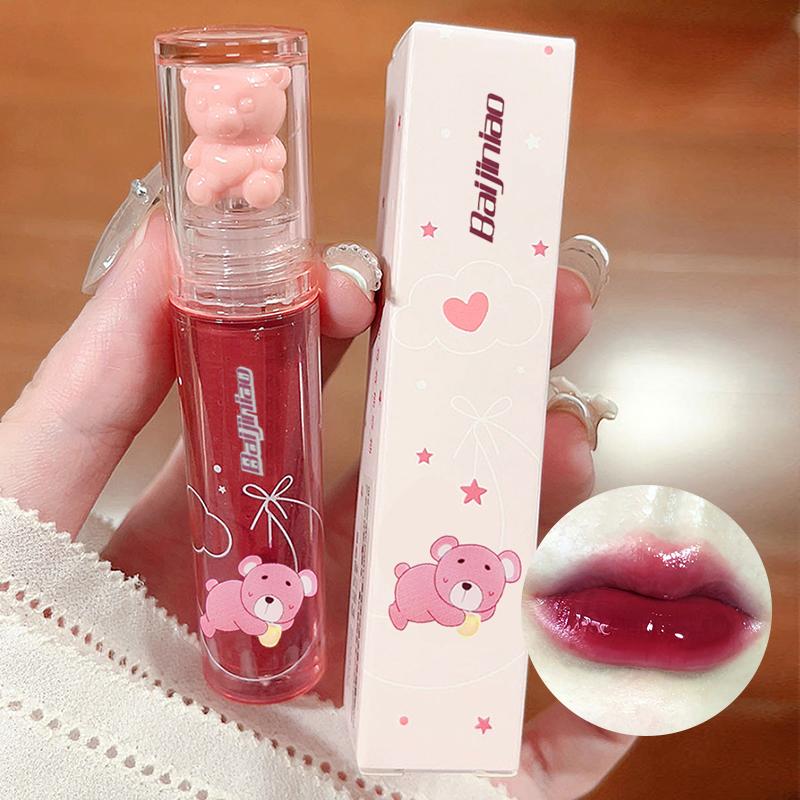 Product Introduction of 6 color Crystal frozen berry bear lip glaze,Durable Waterproof And Stain-resistant Transparent Film-forming Lip Gloss, Full Lip Color Good Gift For Women Lipstick Makeup Cosmetic Dewy Mirror Lip Care 11