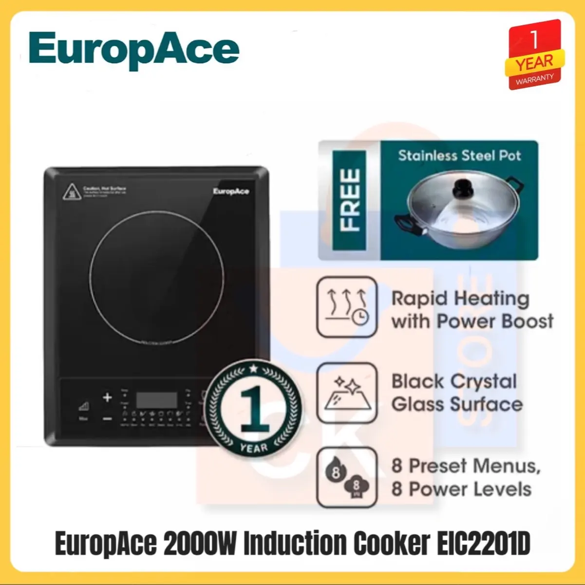 EuropAce 2000W Induction Cooker with FREE Pot EIC2201D | EIC 2201D (1 Year Warranty)