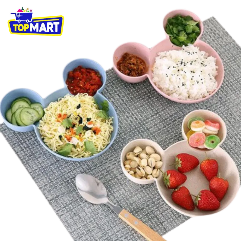 TOPMART - Mangkuk Piring Anak Motif Mickey PP Food Grade / Peralatan Makan Anak Bentuk Kartun Bahan Jerami 4