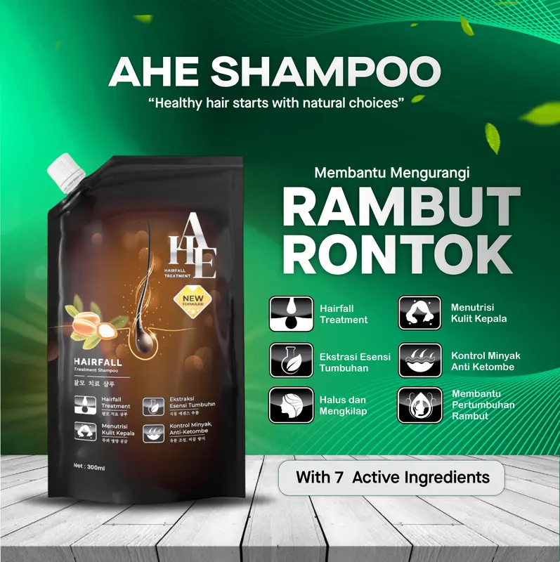 AHE Hair Fall Treatment Shampoo Hair Care Anti Hair Loss Oil Control Anti Dandruff Shampoo Anti Rontok Shampoo Anti Ketombe with Keratine and Zinc 300ML 0
