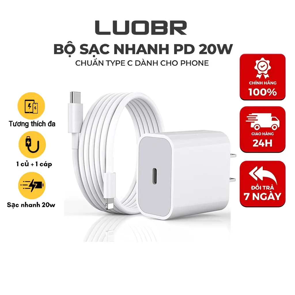 Sạc nhanh, Đầu sạc nhanh PD20W, Cáp sạc nhanh 1m / 1,5m / 2m, Sạc nhanh nhiệt độ thấp, Phụ kiện điện thoại di động chính hãng, Bộ sạc nhanh
