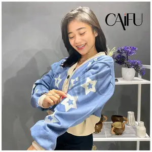 CAIFU Cardigan Wanita Outer Fleece Allsize Fit to XL Sweater Panjang Crop