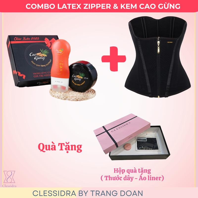 Combo Latex Zipper + Kem - Đai Nịt Bụng Dây Kéo Kết Hợp Móc Cài - [Tặng Kèm Áo Liner]