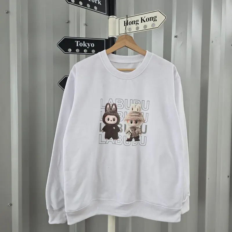 COD Sweater Crewneck wanita motif LABUBU2  Fit to L katun Fleece 5
