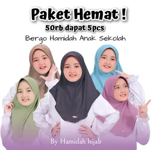 Paket Hemat!!! 50rb Dapat 5 Pcs, Hijab Bergo Hamidah Anak Sekolah Size S By Hamidah Hijab Kerudung Instan Anak Sekolah Muslim Terbaru Terlaris Nyaman Halus, Jersey Premium