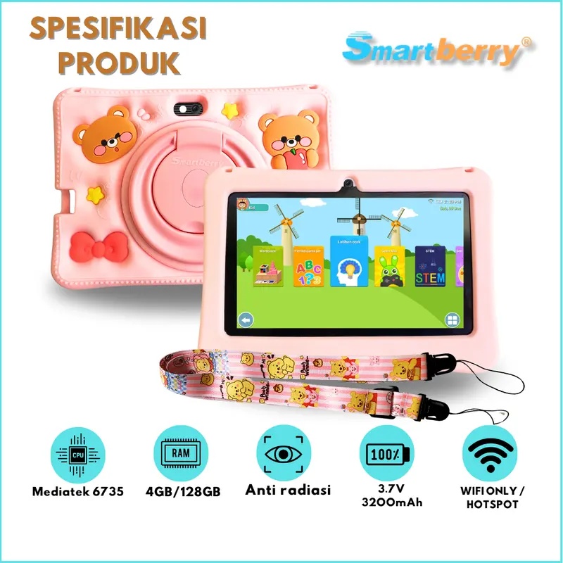 SMARTBERRY KIDS STUDY TAB B89 Plus / B85 Pro / B93 tab 4/128GB / Tablet Anak / Tablet 7 Inch / Tablet PC / Tablet Android 13 / 4/128 GB / 2Camera Bluetooth 5
