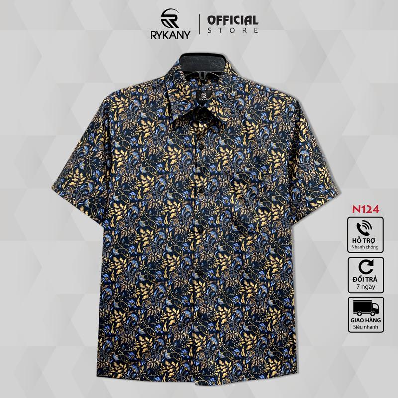 Áo sơ mi nam có 1 túi, vạt ngang, tay ngắn, hoạ tiết Hoa lá, co giãn, thoáng mát, hoa văn khớp hình khi mặc (N124) Menswear hoạ tiết sominam