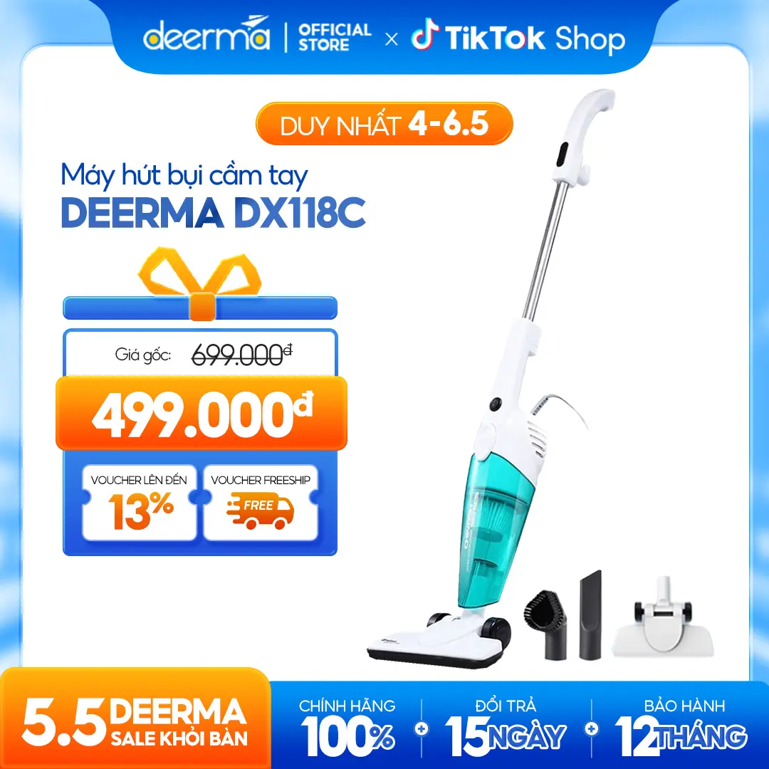 Máy hút bụi cầm tay DEM-DX118C kèm 3 đầu hút đa năng và 1 lõi lọc làm sạch - Bảo hành 12 tháng