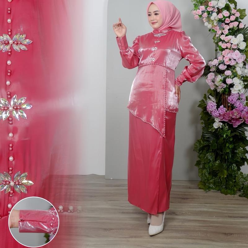 Hameedah - One Set Tunik Payet Melayu Malaysia Baju Pesta Kondangan Wanita Muslim Gamis Dress Dewasa 4