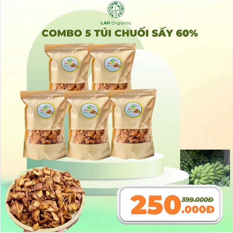 Combo 5 túi chuối sấy chín 60% có miếng bể sấy mộc không Đường giòn-ngọt-xốp tặng 1 túi mít bể 200g có hoá Đơn công ty Đầy Đủ