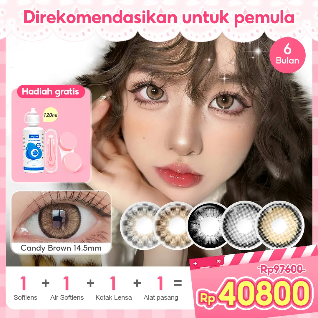 [Pemula ] Magister Softlens 1 Pair Softlens+1 bottle Solution+1 Tweezer Set +1 Lens case First time trying colored contact lenses Eye Lensa Soflen