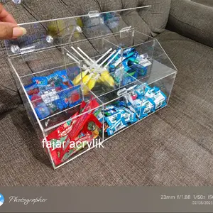 Acrylik tempat permen Toples 2 susun 6 ruang 30x15x15cm dengan atau tanpa tutup tahan lama dan praktis untuk meja kerja ruang tamu