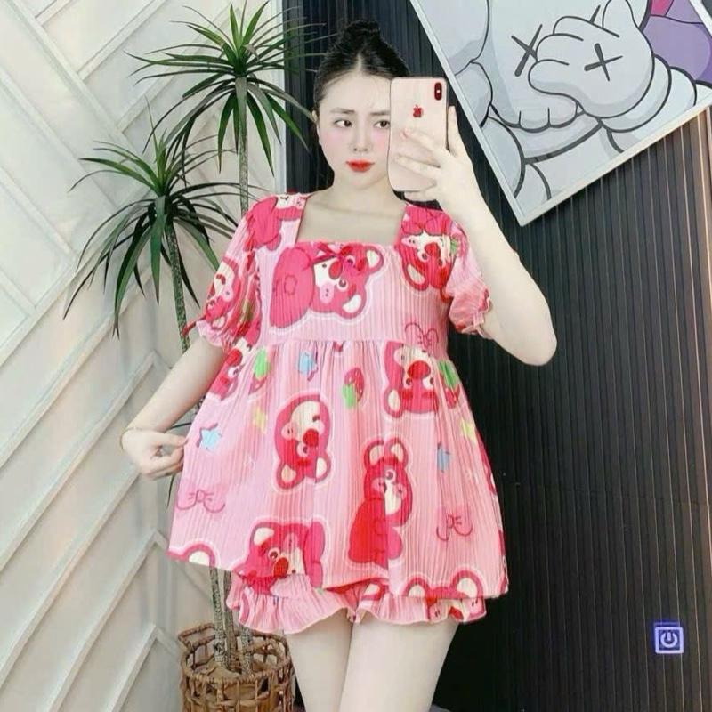 [Bigsize 65 - 95kg] Set Bộ THUN TĂM BABYDOLL Áo Tay Ngắn Kèm Quần Đùi , Chất Thun Tăm Nữ Top