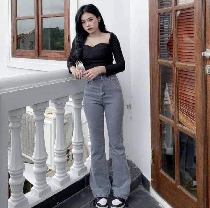 Celana Panjang Highwaist Cutbay Jeans Wanita Slimfit - Hitam, Cutbray, Nyaman Celana Panjang Highwaist Cutbay Jeans Wanita Slimfit - Hitam, Cutbray, Nyaman