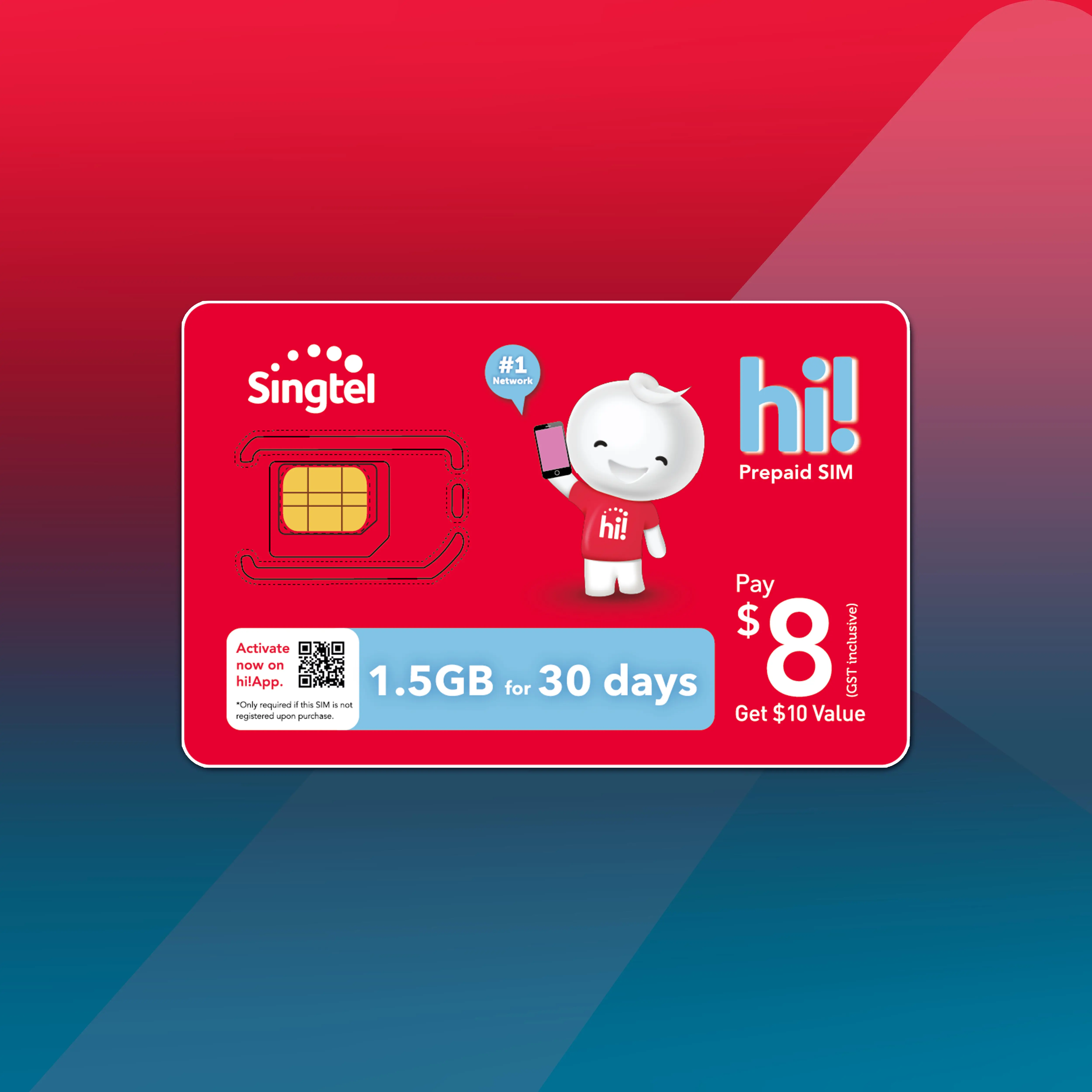 Singtel $8 hi! Prepaid SIM - Register on hi!App Within 7 Days, Singapore's Most Powerful Network