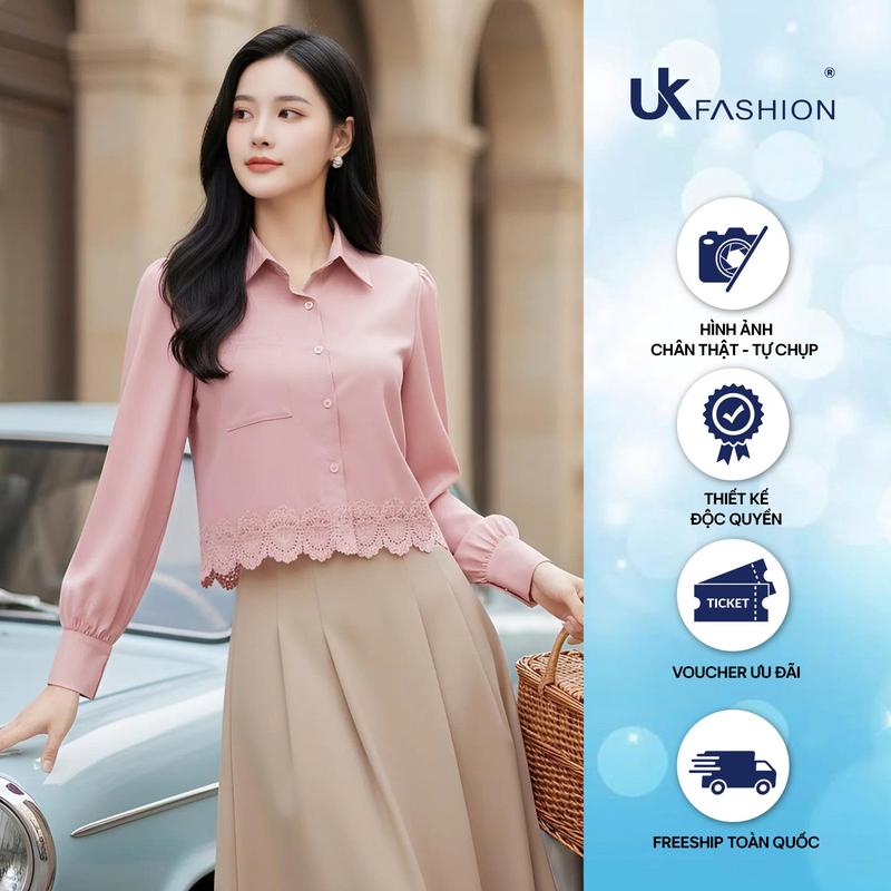 Áo Sơ Mi Cổ Đức Dài Tay Ren Gấu UK Fashion Thời Trang Công Sở Nữ Thanh Lịch Vải Mềm Mịn UNSM2507029