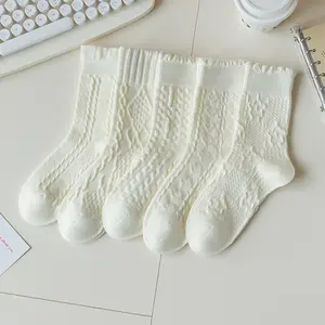 [DM] KK2100 Kaos Kaki Panjang Wanita Motif Renda Putih Flower Casual Women Korea Style Wanita Socks Fashion Coquette