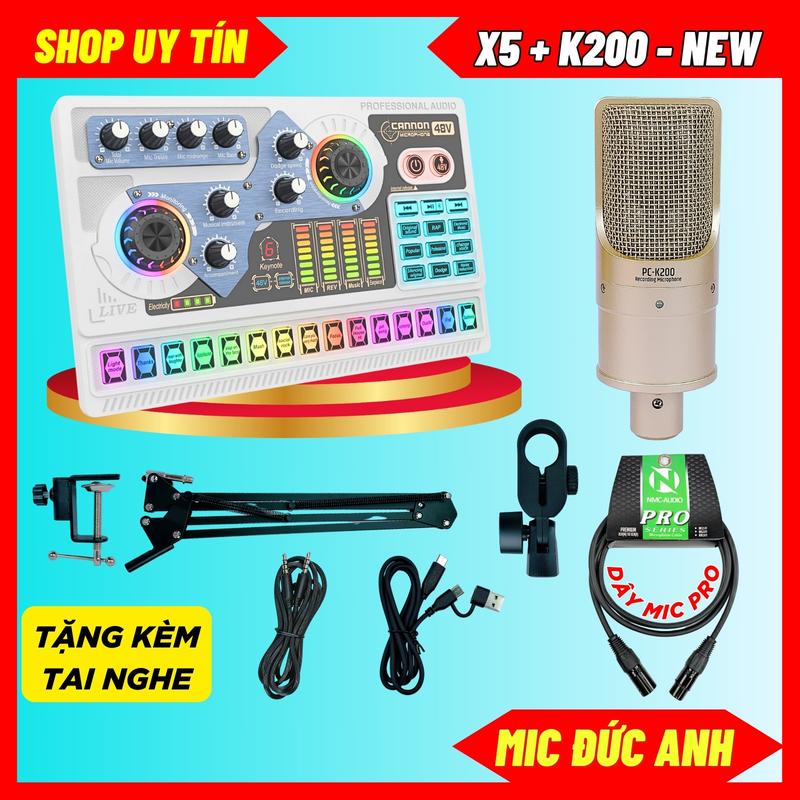 Bộ Sound Card X5 Mic PC-K200 Đầu Dẹt Đời Mới Chuyên Thu Âm, Livestream Với Điện Thoại, Máy Tính, Laptop Âm Thanh Chuẩn Độ Bền Cao
