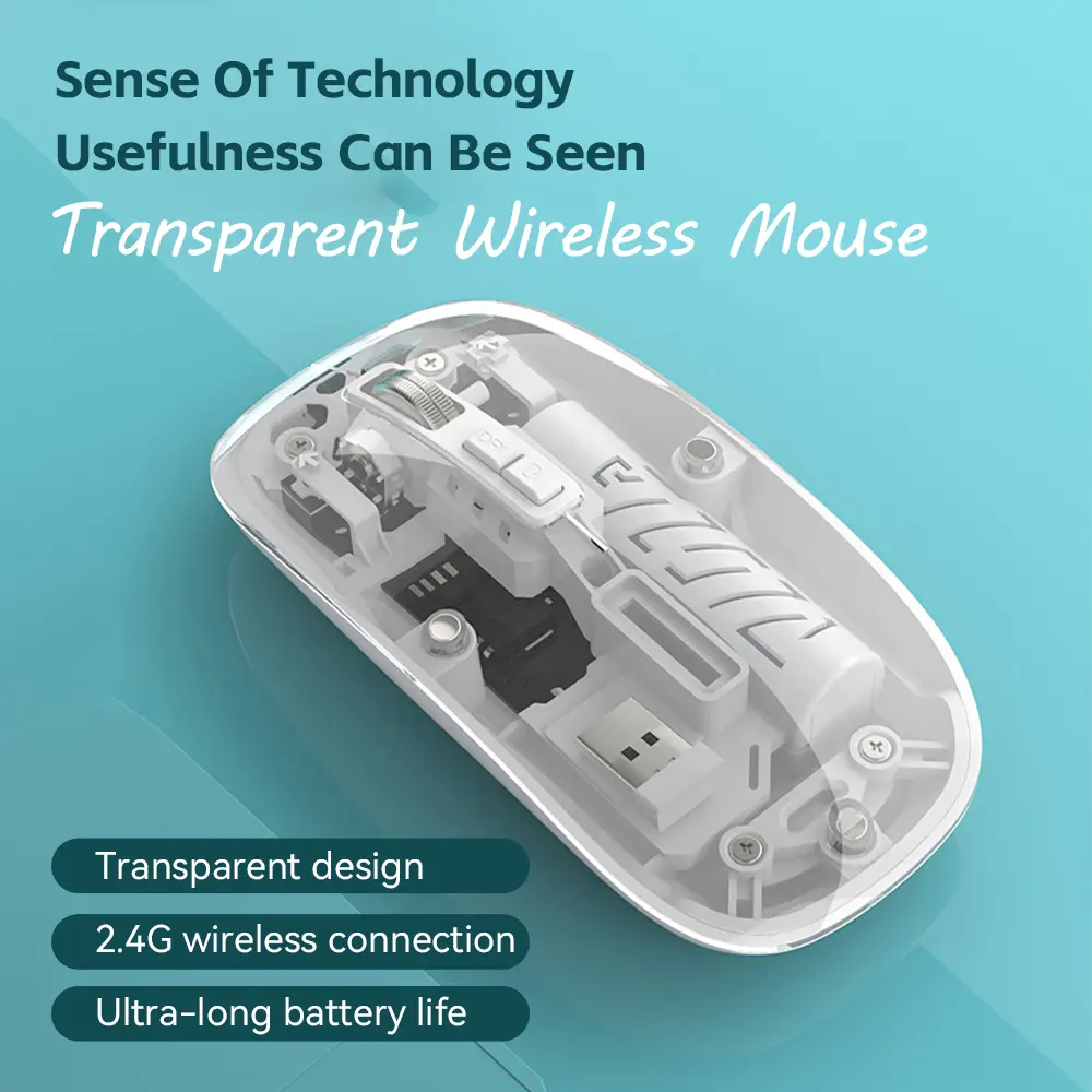 Chuột không dây, trong suốt, chế độ kép, 2.4G Bluetooth, chuột chơi game, có thể sạc lại, thích hợp cho máy tính xách tay, PC và máy tính, chuột công thái học