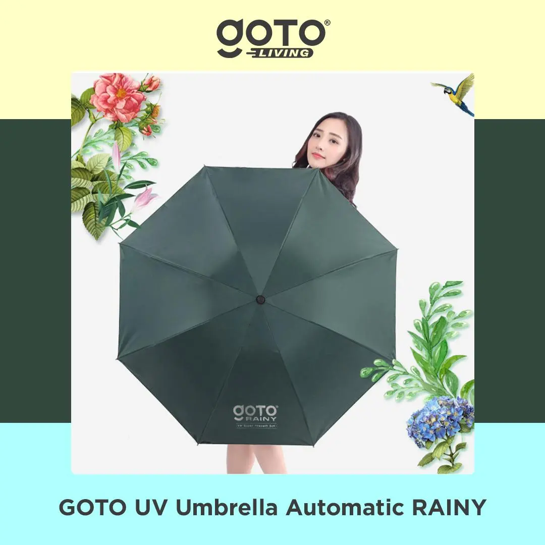 ( Deal) Goto [COD] Rainy Payung Umbrella Lipat Besar s Anti UV Otomatis - GREEN
