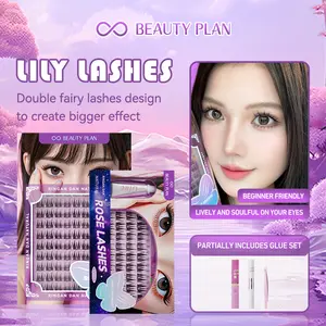 BEAUTY PLAN Flower Series 10 Baris Bulu Mata Palsu LILY Berkualitas Tinggi + Lem Ekstensi Bulu Mata Natural & Cantik Riasan Mata Eyelash Pelentik