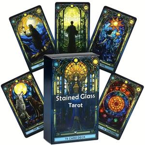 Carta del Tarot de Vidrio Decorado, 1 Caja de Cartas del Tarot de Ventana de Flores, Carta de Juego de Mesa Casual para Fiestas, Carta del Tarot para Adolescentes y Adultos