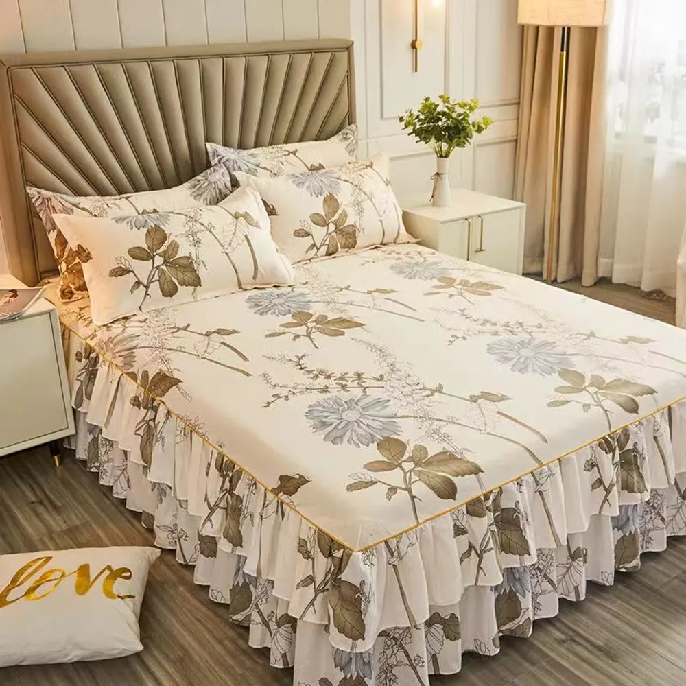 Bed Skirt With Ruffles Single/Queen/King/Super King Size High Quality Double Lace Ruffle Bedsheet