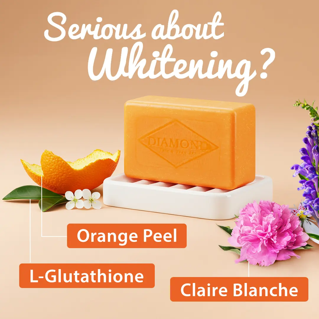 whitening soap with glutathione Diamond Orange Peel and L-Glutathione Face and Body Bar Soap 150g (Whitening)  3 pcs |