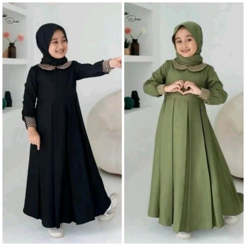 Gamis Anak Hellena Kids (Tanpa hijab) Crinkle Airflow Dress Umur 3-12 Tahun S.M.L.Xl.XXL/Baju Gamis Anak Terbaru /Dress Anak Terbaru/Dress anak Crinkle Airflow panjang 0