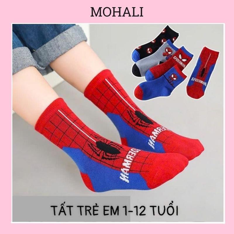 [ MUA 2 SET TẶNG 2 QUÀ] Set 5 đôi tất vớ trẻ em bé hoạt hình Spiderman nhiều size chân cho bé trai và bé gái cotton kháng khuẩn MOHALI SVB001