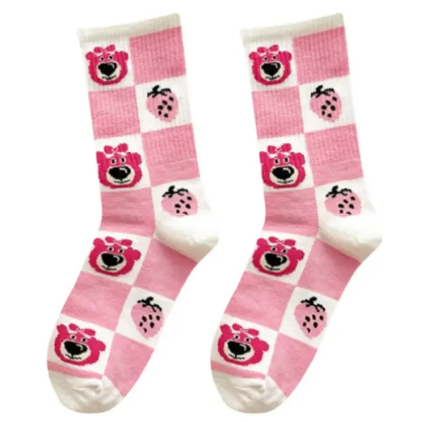 ELBER Kaos Kaki Gambar Lotso Aesthetic Karakter Lucu Unik Bahan Katun Tebal Panjang Di Atas Mata Kaki Untuk Perempuan Wanita Motif Style Fashionable Estetik Y2023 5