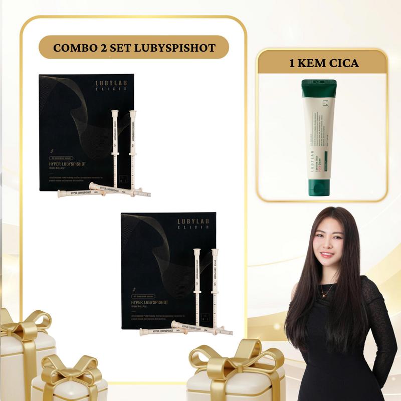  SN1807 - Combo 3 sản phẩm: 2 Set Hyper LUBYSPISHOT Dual-Gen Spicule Therapy tổng 4*2 ống + 1 Tuýp kem Cica Lubylab PDRN 50ml 