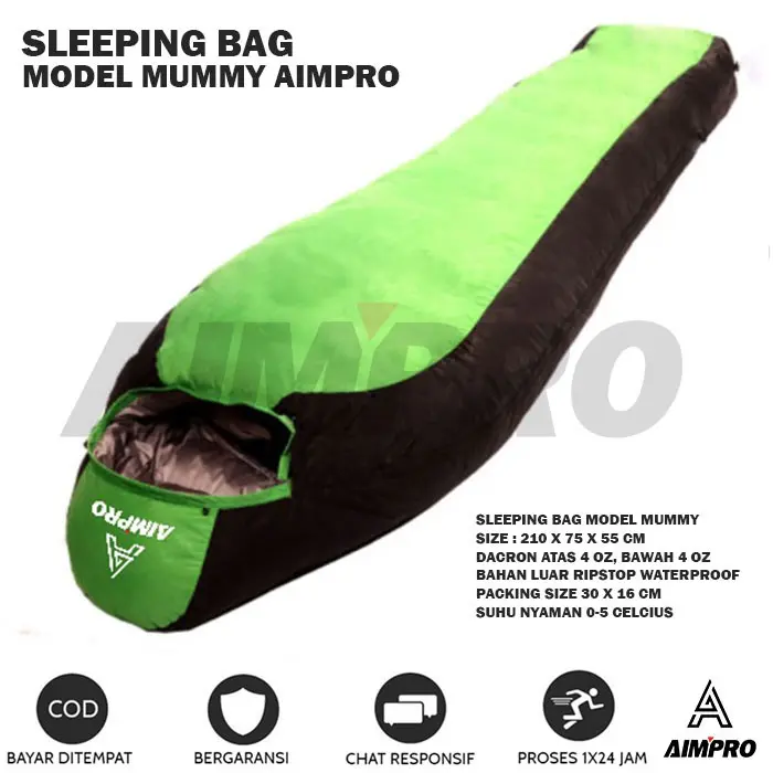 KANTONG TIDUR SLEEPING BAG MUMMY DACRON ULTRALIGHT AIMPRO PERALATAN OUTDOOR CAMPING