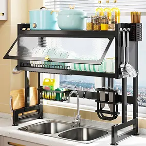 Rak Piring Wastafel Stainless Steel Rak dapur Kokoh Kuat Rak Piring Rak Pengering Piring Dish Dryer Besi Rak Cuci Piring Wastafel Dengan Aksesoris rak peralatan makan