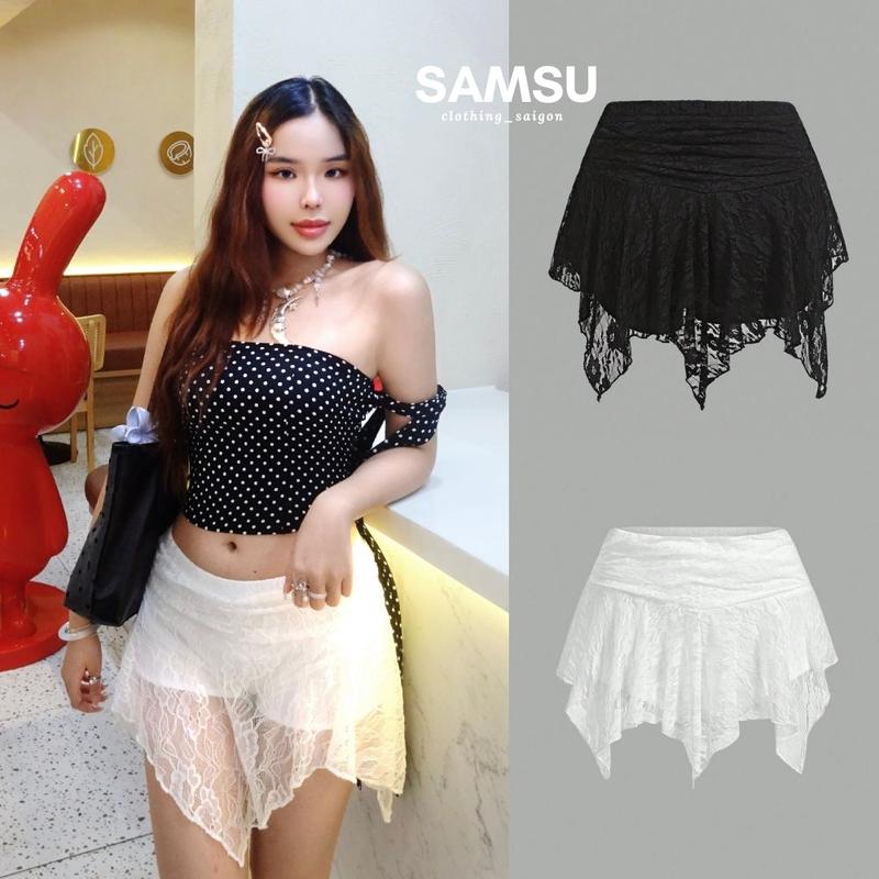 Chân váy ren cạp trễ phối ren basic đen trắng mặc đi biển bikini Samsu.clothing_saigon