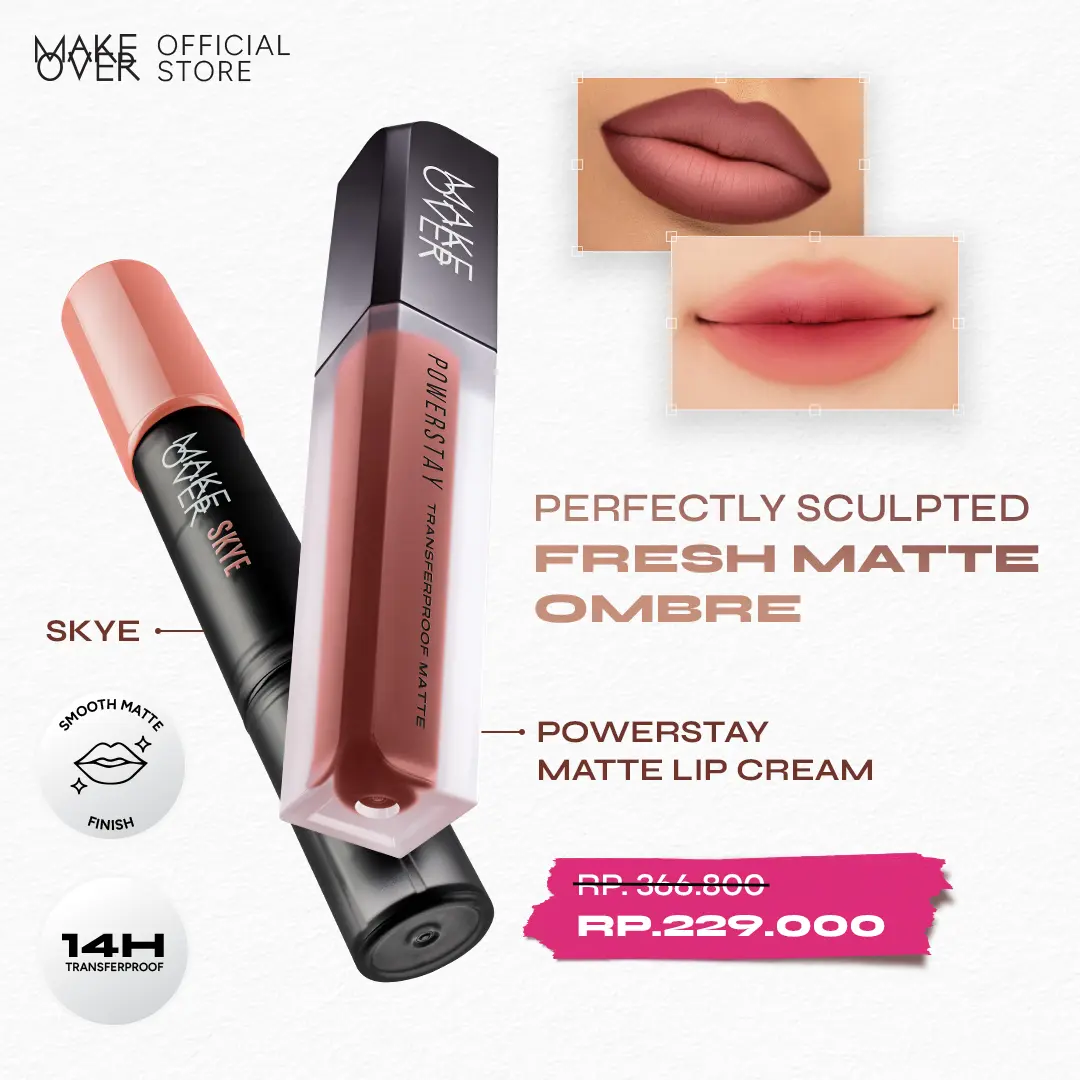 MAKE OVER Fresh Matte Plumpy Ombre: Glam Lip Statement - Base Ombre Matte Ombre Seger Tahan Lama Easy Application Non Drying Formula Lightweight Long lasting Matte Lip Cream Lip Crayon Lip Care Makeup Must Have Healthy Lips Transferproof FYP Recommended