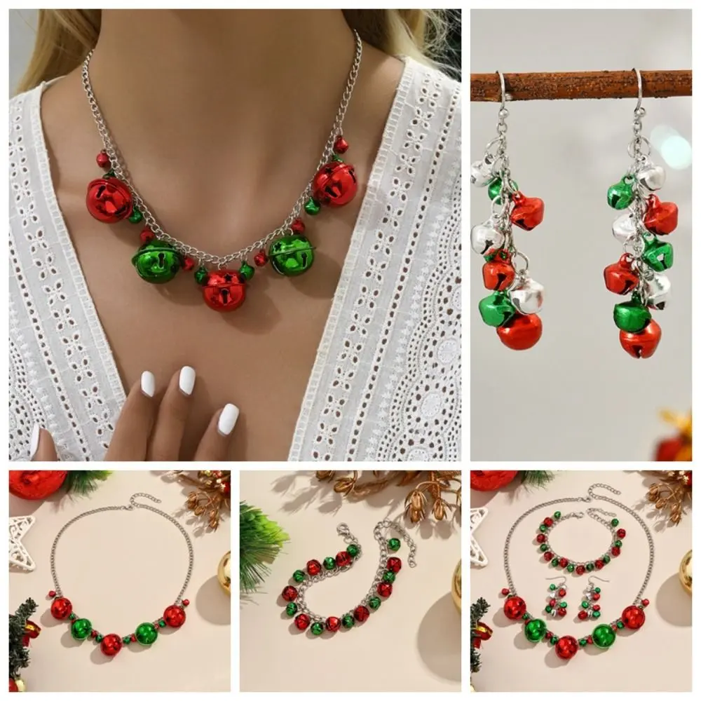 Bracelet Christmas Bell Jewelry Set Personality Earrings Necklace Xmas Clavicle Chain Jewelry Accessories Alloy for Festival