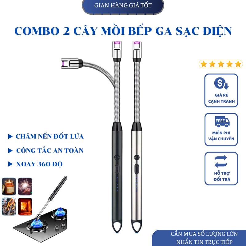  COMBO 2 Cây Mồi Bếp Cồn Đa Năng Sạc USB Có Khóa An Toàn – Châm Nến Châm Hương Đốt Lửa Tiện Lợi 